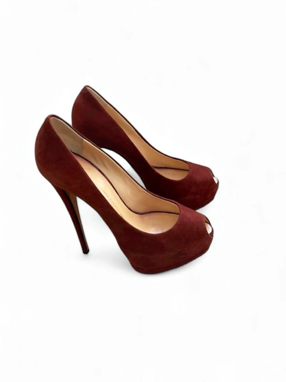 Giuseppe Zanotti Burgundy Suede Peep Toe Platform Pumps EU 40